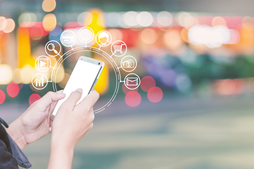 Woman hands using smartphone and icon web, Shopping via smartphone